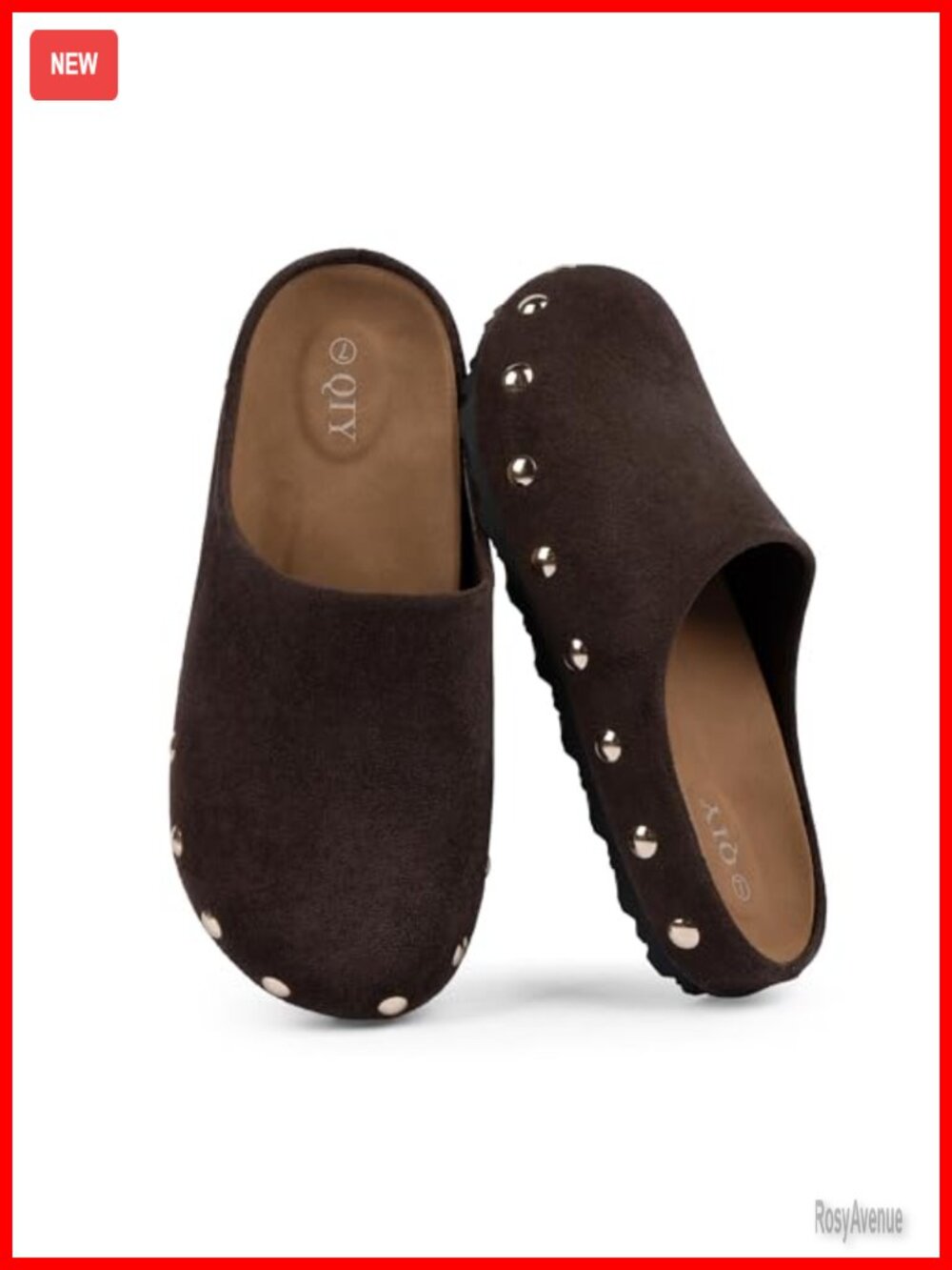 Women's Faux Suede Studded Mules Clogs Slip On Round Toe Comfortable Footbed - Picture 5 of 6